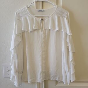 Women's White Ruffle Long Sleeve Top Size 38 EU
